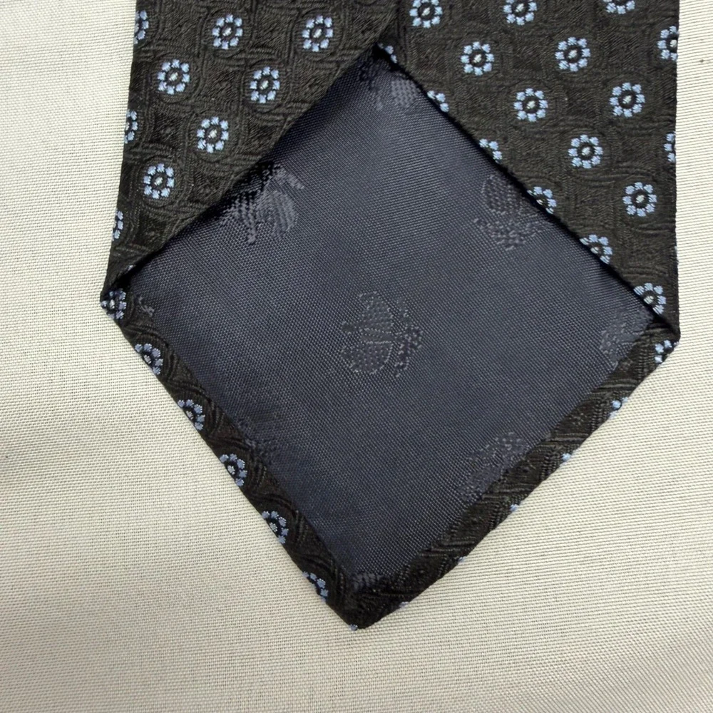 Brooks Brothers 346 Necktie 58 x 3.25 Black Blue Silk Floral Medallion Geometric